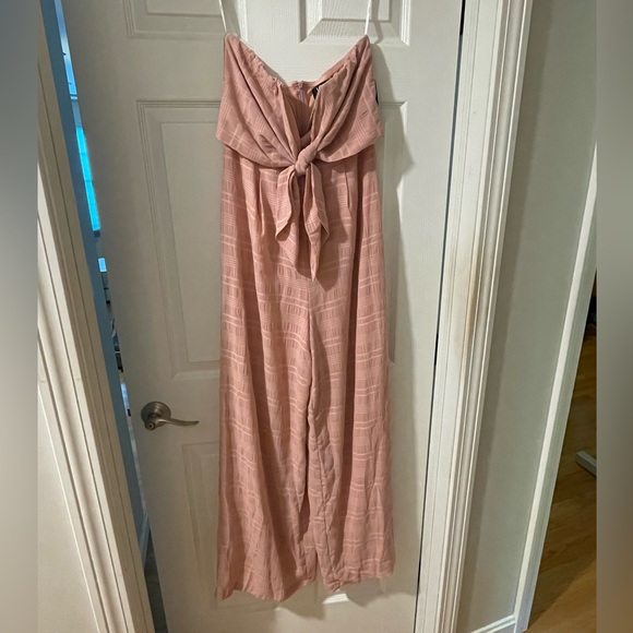 Lulus Perfect Weekend Mauve Strapless Tie-Front Wide-Leg Jumpsuit, size medium - Picture 2 of 13